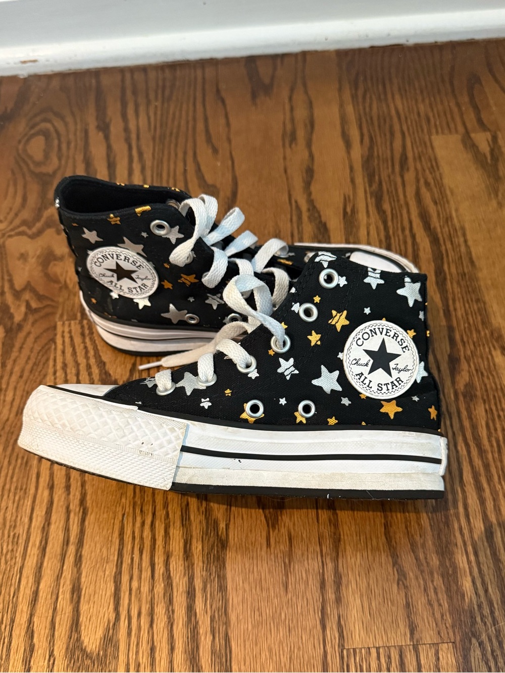Converse Youth Chuck Taylor All Star Platform Lift Star Sparkle Black White 12